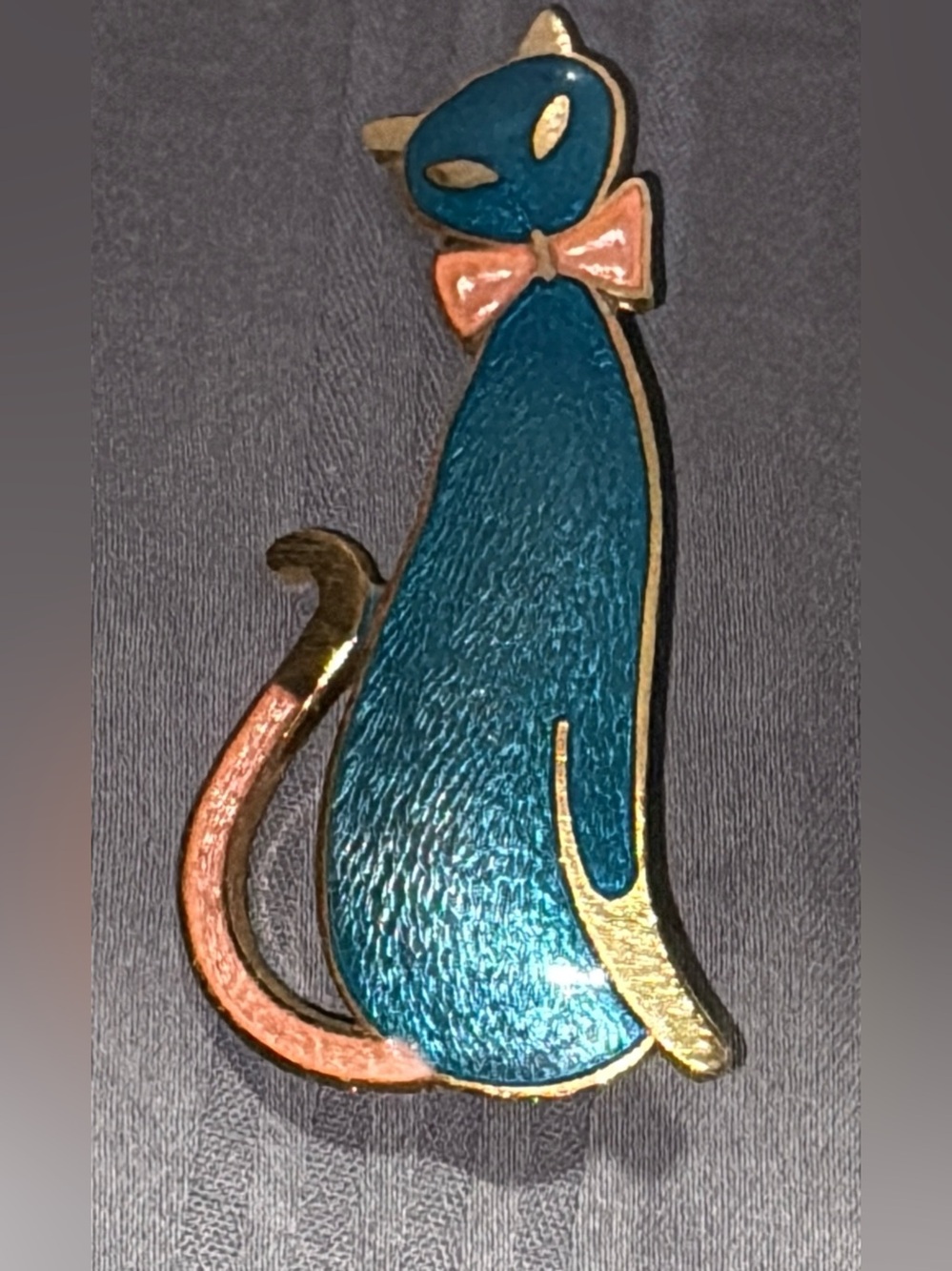 Teal and Peach Cat Enamel Pin - Elegant Pet Lover Accessory